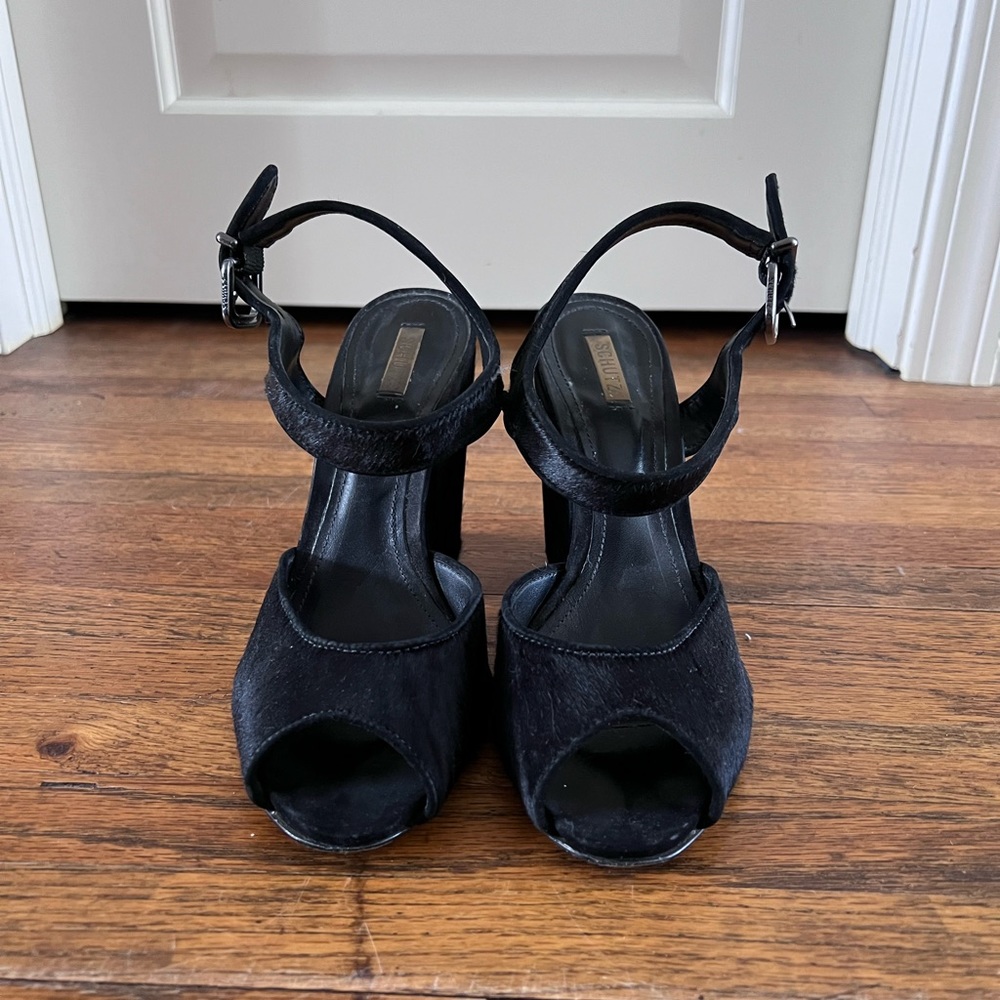 Schutz Black Calf Hair Heels